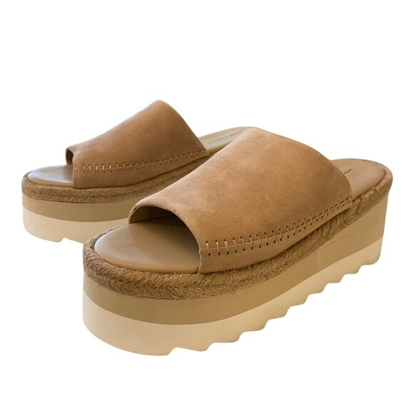 Free People Santorini Sand Tan Suede Slip On Platform Mule Shoes Sz 7.5 NEW - Picture 4 of 8